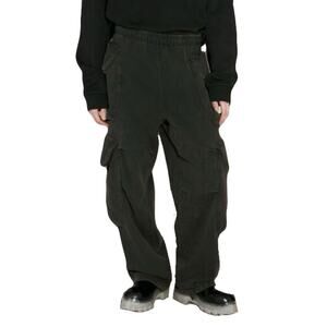 ENTIRE STUDIOS Pant L Black Cargo Wide-Leg/Jogger-AdjustTie”Heavy Gocar Mid-Rise